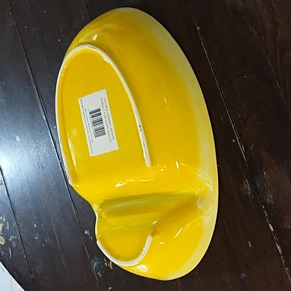 Double Dip Ceramic Serving chips vegetable platter dish Yellow 💛 - Picture 6 of 6